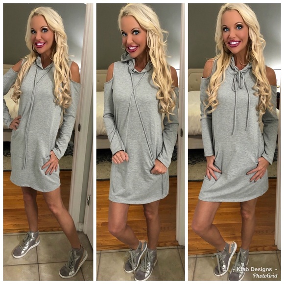 ❤️ LAST 1! Heather Gray French Terry Hoodie Dress! - Picture 2 of 8